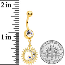 Load image into Gallery viewer, Clear Blue Gem Gold Tone Moon Sun Star Dangle Belly Ring
