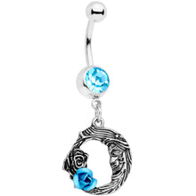 将图片加载到图库查看器，Aqua Gem Rose Flower Moon Dangle Belly Ring
