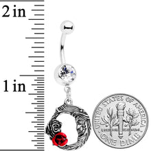 将图片加载到图库查看器，Clear Gem Rose Flower Moon Dangle Belly Ring
