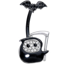 将图片加载到图库查看器，Clear Gem Black Bat Grim Reaper Halloween Double Mount Belly Ring
