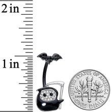 将图片加载到图库查看器，Clear Gem Black Bat Grim Reaper Halloween Double Mount Belly Ring
