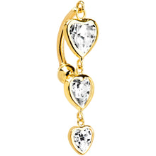 Load image into Gallery viewer, 16G Solid 14K Yellow Gold TOP MOUNT Cubic Zirconia HEART TRILOGY Belly Ring
