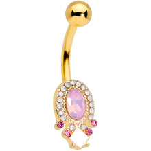Load image into Gallery viewer, Pink Gem White Faux Opal Gold Tone Belly Ring
