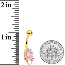 Load image into Gallery viewer, Pink Gem White Faux Opal Gold Tone Belly Ring
