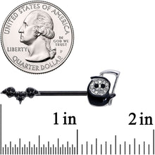 Load image into Gallery viewer, 14G 9/16 Clear Black Gem Grim Reaper Bat Barbell Nipple Ring Set
