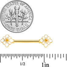 Load image into Gallery viewer, 14G 9/16 Yellow Gem Gold Tone Flower Barbell Nipple Ring Set
