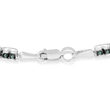 Load image into Gallery viewer, Black Rhodium over .925 Sterling Silver 1.0 Cttw Rose Cut Diamond Double-Link 7" Tennis Bracelet (Blue Color, I1-I2 Clarity)
