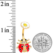 Load image into Gallery viewer, Clear Black Gem Gold Tone Ladybug Flower Double Mount Belly Ring

