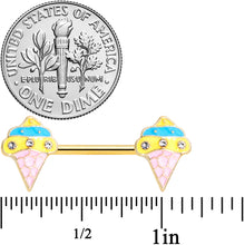 Load image into Gallery viewer, 14G 9/16 Clear Gem Gold Tone Ice Cream Cone Nipple Ring Set
