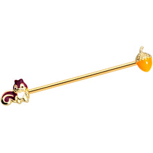 Load image into Gallery viewer, 14G Gold Tone Squirrel Acorn Industrial Barbell 38mm
