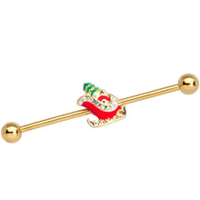Load image into Gallery viewer, 14G Clear Gem Gold Tone Sleigh Christmas Industrial Barbell 38mm
