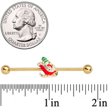Load image into Gallery viewer, 14G Clear Gem Gold Tone Sleigh Christmas Industrial Barbell 38mm
