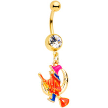 将图片加载到图库查看器，Clear Gem Gold Tone Red Witch Moon Halloween Dangle Belly Ring
