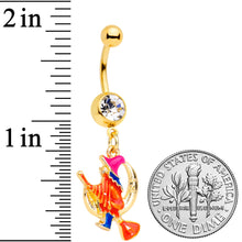 将图片加载到图库查看器，Clear Gem Gold Tone Red Witch Moon Halloween Dangle Belly Ring
