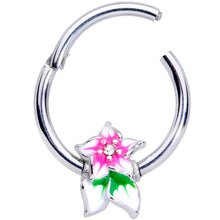 Load image into Gallery viewer, 16G 3/8 Clear Gem Tropical Flower Hinged Septum Clicker
