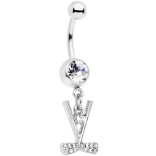 Load image into Gallery viewer, Clear CZ Gem Crossed Golf Clubs Dangle Belly Ring
