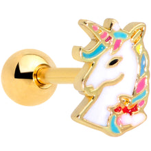 Load image into Gallery viewer, 16G 1/4 Gold Tone Rainbow Unicorn Cartilage Tragus Earring
