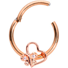 Load image into Gallery viewer, 16G 3/8 Clear CZ Gem Rose Gold Tone Heart Septum Clicker
