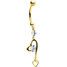 Load image into Gallery viewer, 16G Solid 14K Yellow Gold Cubic Zirconia HEART FANTASY Dangle Belly Ring
