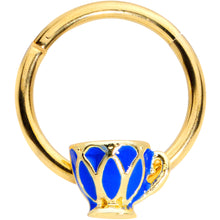 Load image into Gallery viewer, 16G 3/8 Gold Tone Blue Teacup Septum Clicker
