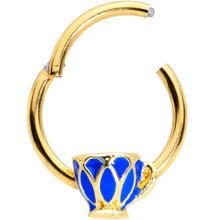 Load image into Gallery viewer, 16G 3/8 Gold Tone Blue Teacup Septum Clicker
