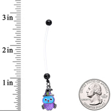 Load image into Gallery viewer, Clear Bioplast Blue Purple Witch Owl Dangle Pregnancy Belly Ring
