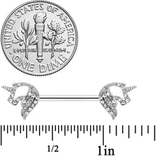 Load image into Gallery viewer, 14G 9/16 Clear Gem Silhouette Unicorn Barbell Nipple Ring Set
