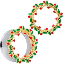 Load image into Gallery viewer, Happy Holiday Wreath Christmas Double Flare Plug Set 4G to 1 Inch
