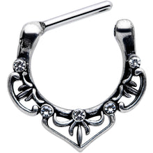 Load image into Gallery viewer, 16G 5/16 Clear Gem Graceful Bows Septum Clicker
