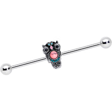 Load image into Gallery viewer, 14G Black Gem Pink Orb Owl Industrial Barbell 38mm

