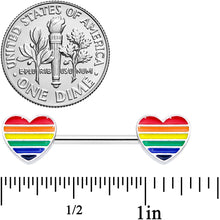 Load image into Gallery viewer, 14G 9/16 Rainbow Pride Heart Barbell Nipple Ring Set

