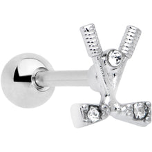 Load image into Gallery viewer, 16G 1/4 Clear CZ Gem Crossed Golf Clubs Cartilage Tragus Earring
