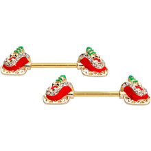 Load image into Gallery viewer, 14G 9/16 Clear Gem Santa Sleigh Christmas Barbell Nipple Ring Set
