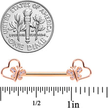 Load image into Gallery viewer, 14G 9/16 Clear CZ Rose Gold Tone Heart Barbell Nipple Ring Set
