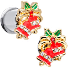 Load image into Gallery viewer, Clear Gem Holiday Bells Christmas Double Flare Plug Set
