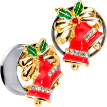 Load image into Gallery viewer, Clear Gem Holiday Bells Christmas Double Flare Plug Set
