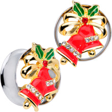 Load image into Gallery viewer, Clear Gem Holiday Bells Christmas Double Flare Plug Set
