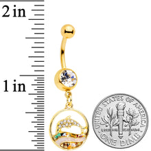 将图片加载到图库查看器，Clear Gem Gold Tone Leaping Dolphin Dangle Belly Ring
