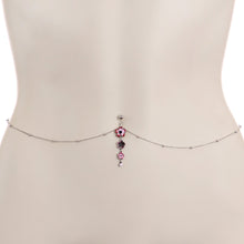 将图片加载到图库查看器，Clear Pink Gem Pink Tropical Flower Dangle Belly Ring Belly Chain
