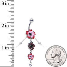 将图片加载到图库查看器，Clear Pink Gem Pink Tropical Flower Dangle Belly Ring Belly Chain
