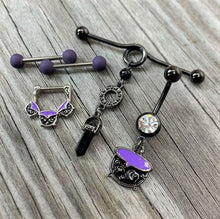Load image into Gallery viewer, 14G 9/16 Purple Matte Barbell Nipple Ring Set
