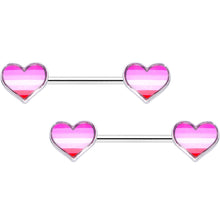 Load image into Gallery viewer, 14G 9/16 Lesbian Pride Heart Barbell Nipple Ring Set
