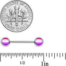 Load image into Gallery viewer, 14G 9/16 Front Facing Lesbian Pride Flag Barbell Nipple Ring Set
