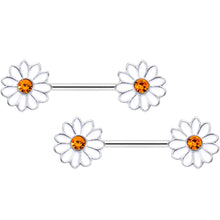 Load image into Gallery viewer, 14G 9/16 Yellow Gem White Daisy Flower Hippie Nipple Ring Set
