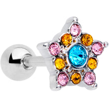 Load image into Gallery viewer, 16G 1/4 Pink Yellow Blue Gem Showy Star Cartilage Tragus Earring
