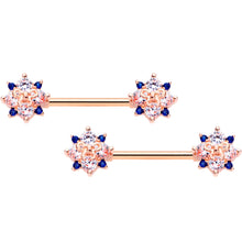 Load image into Gallery viewer, 14G 9/16 Clear CZ Gem Rose Gold Tone Bow Star Barbell Nipple Set
