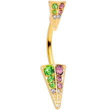 将图片加载到图库查看器，Pink Green Gem Gold Tone Triangle Double Mount Belly Ring
