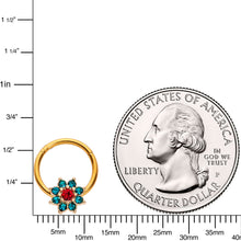 Load image into Gallery viewer, 16G 5/16 Red Gem Gold Tone Christmas Flower Hinged Segment Ring
