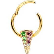 Load image into Gallery viewer, 16G 3//8 Pink Green Gem Gold Tone Triangle Hinged Segment Ring

