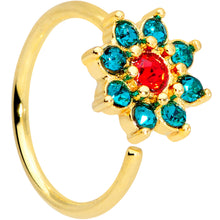 Load image into Gallery viewer, 18G 3/8 Red Green Gem Gold Tone Christmas Flower Nose Hoop
